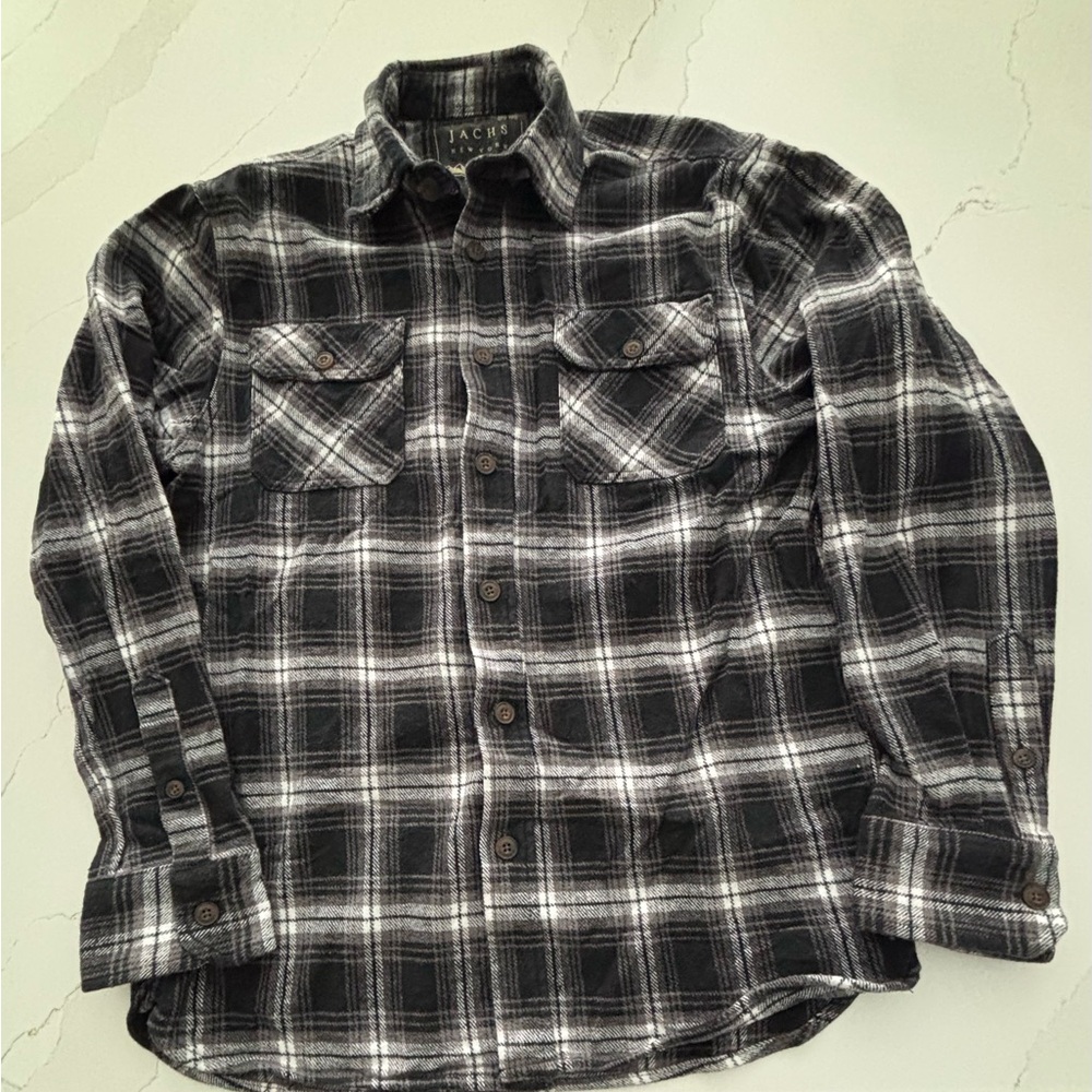 Jachs Black and White Plaid Casual Button Down Shirt